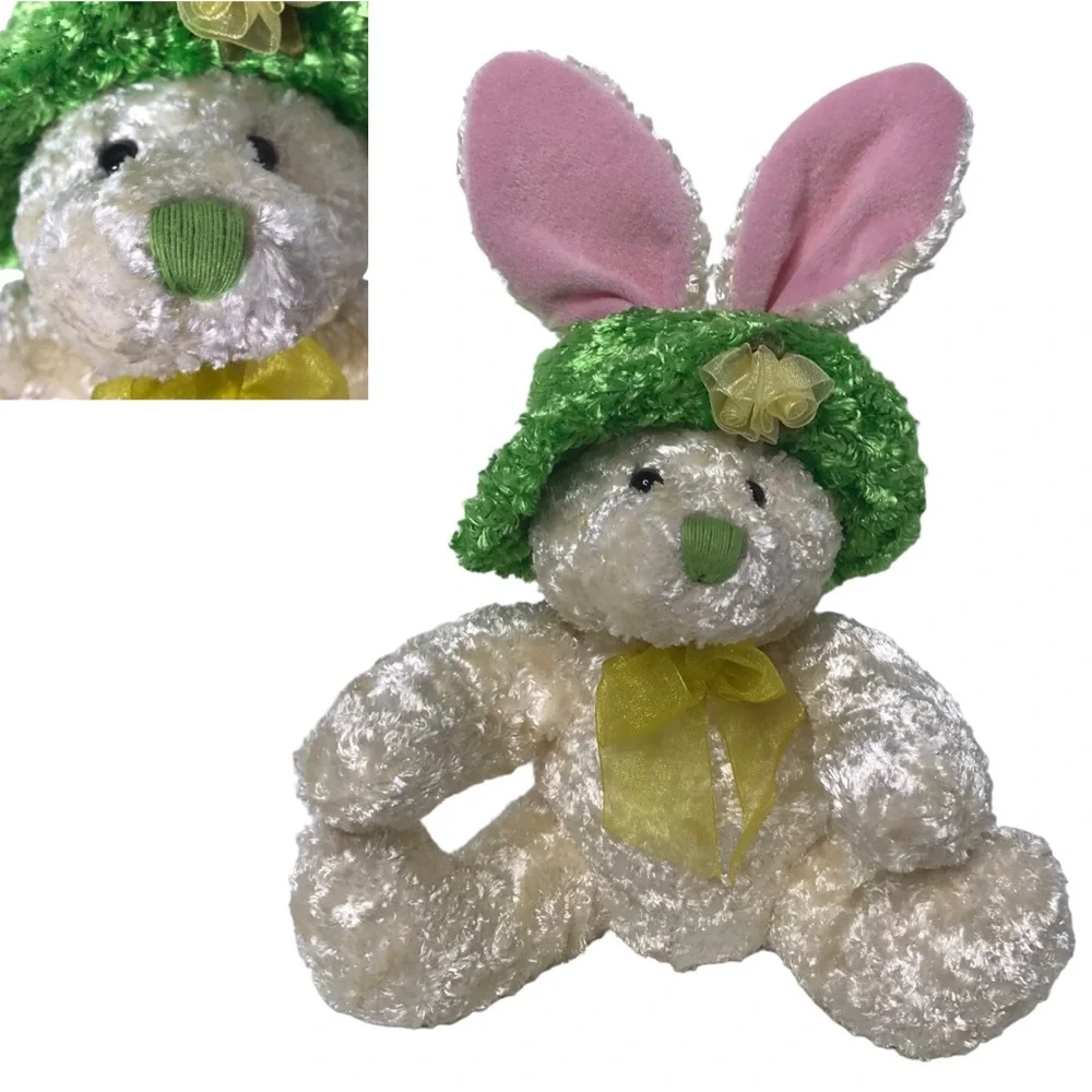 Vintage DanDee Easter Bunny Rabbit Plush Ears Bonnet Hat Silky Stuffed Animal
